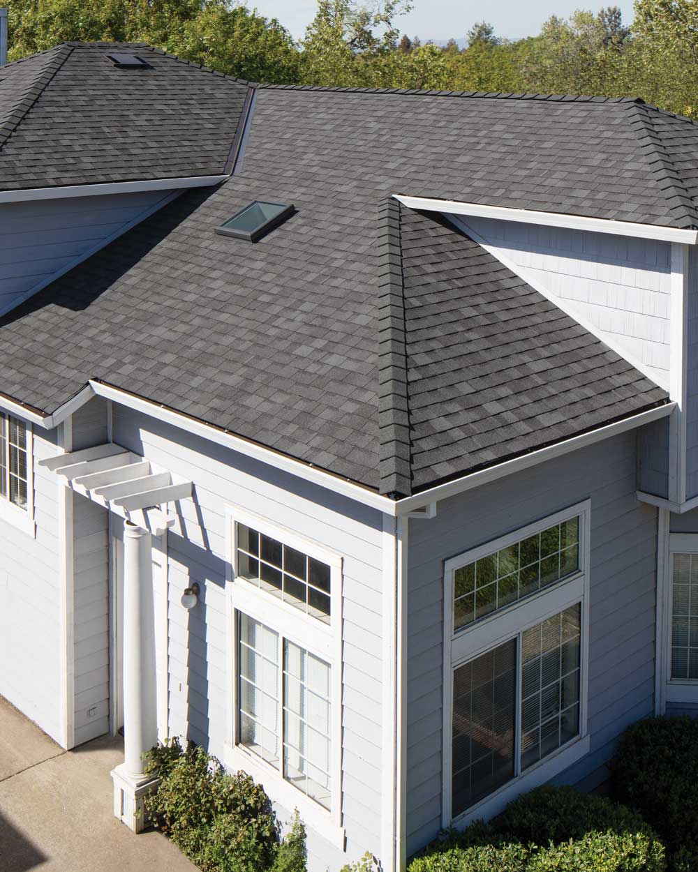 Asphalt shingle roof featuring a skylight window.