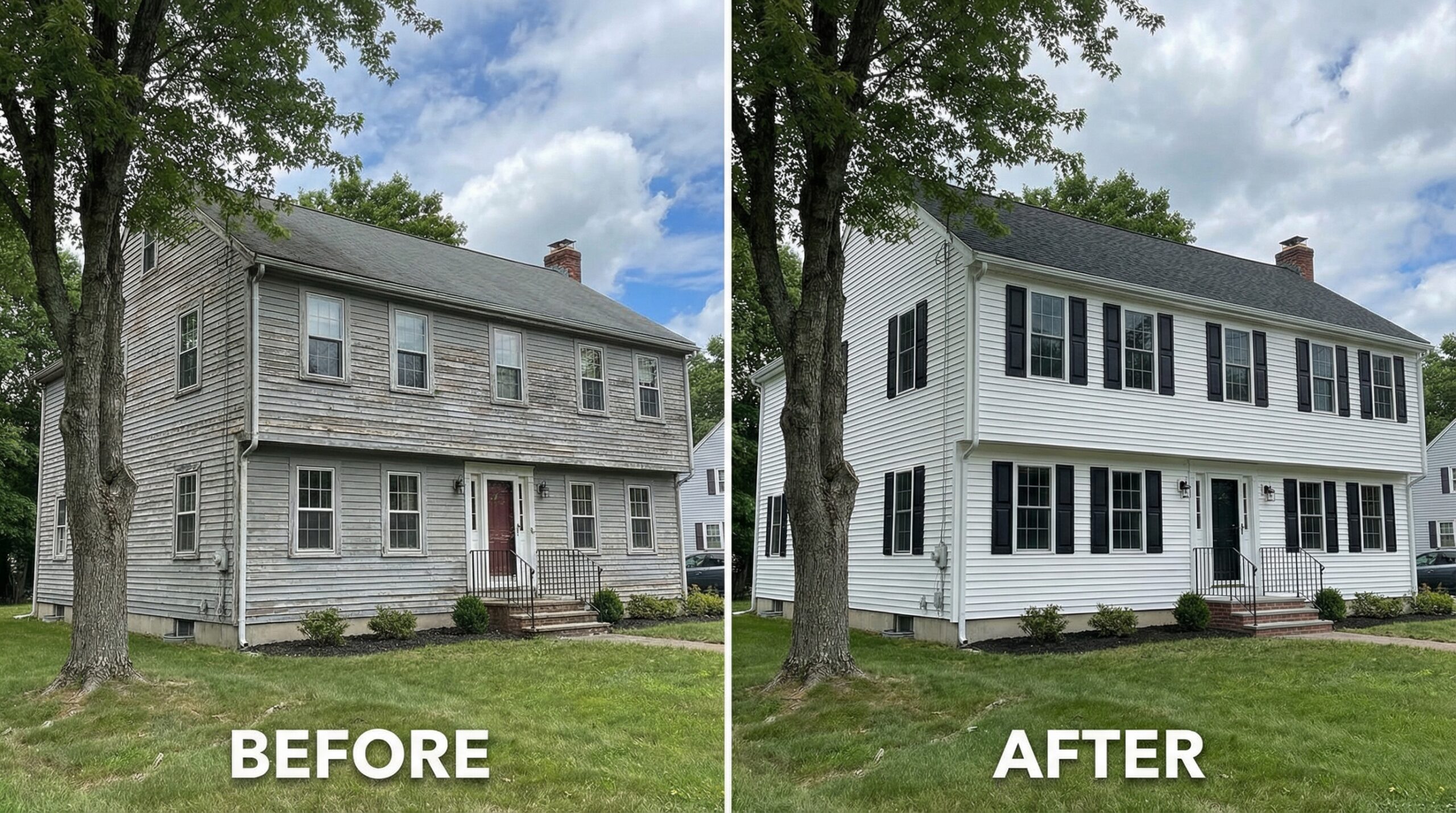 Before and after photos of Connecticut home siding replacement