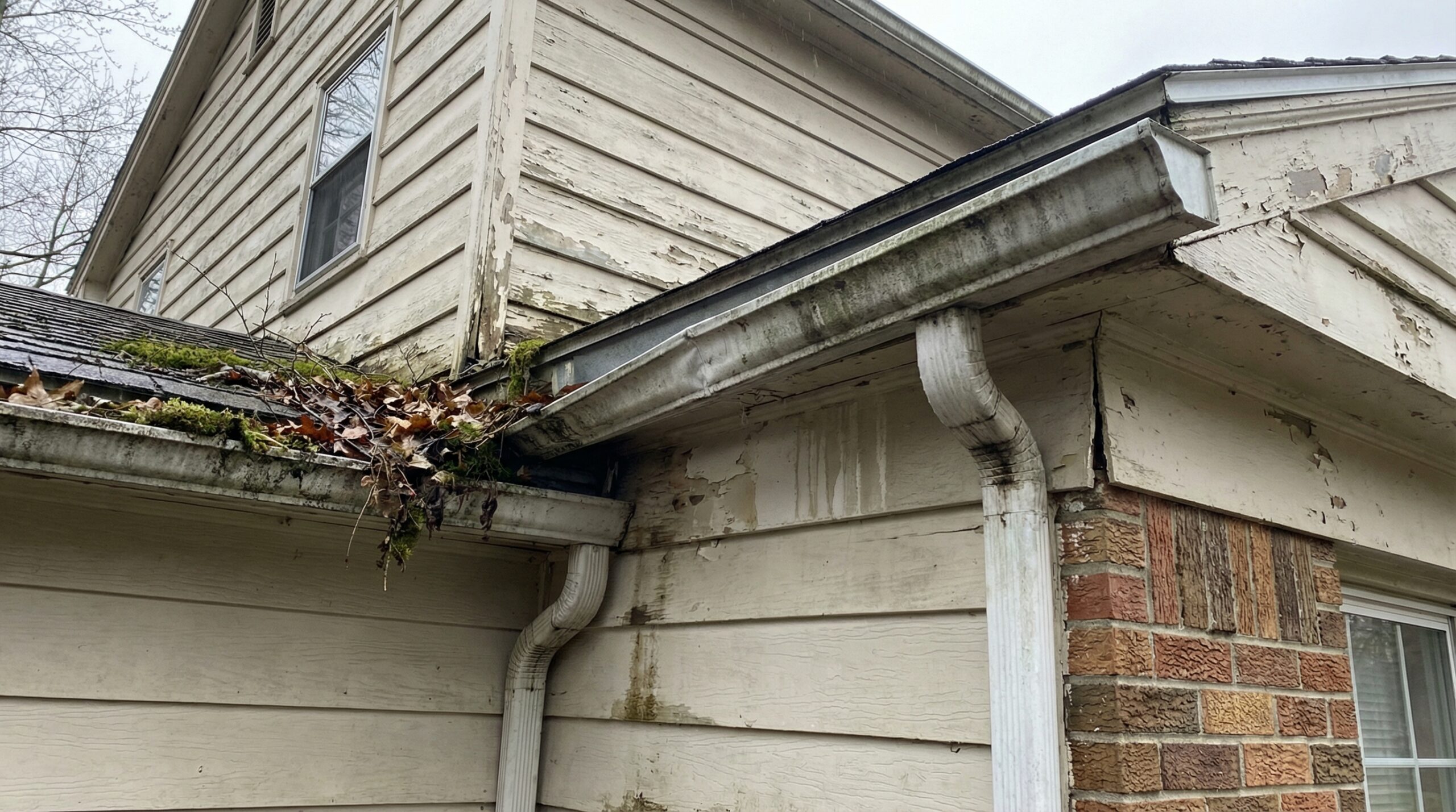 Common gutter problems including debris clogging and sagging sections on Media PA homes