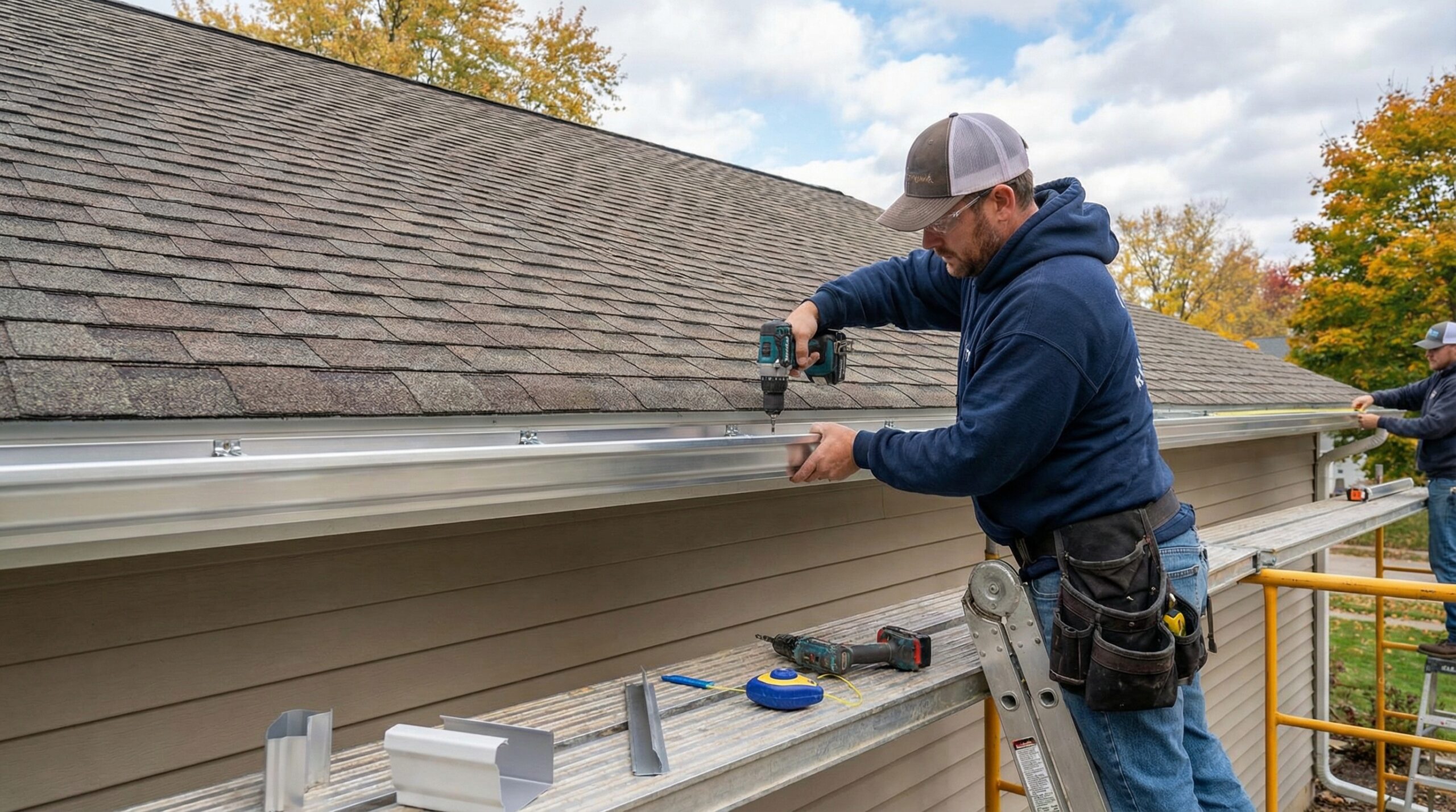 Professional gutter installation showing proper mounting techniques