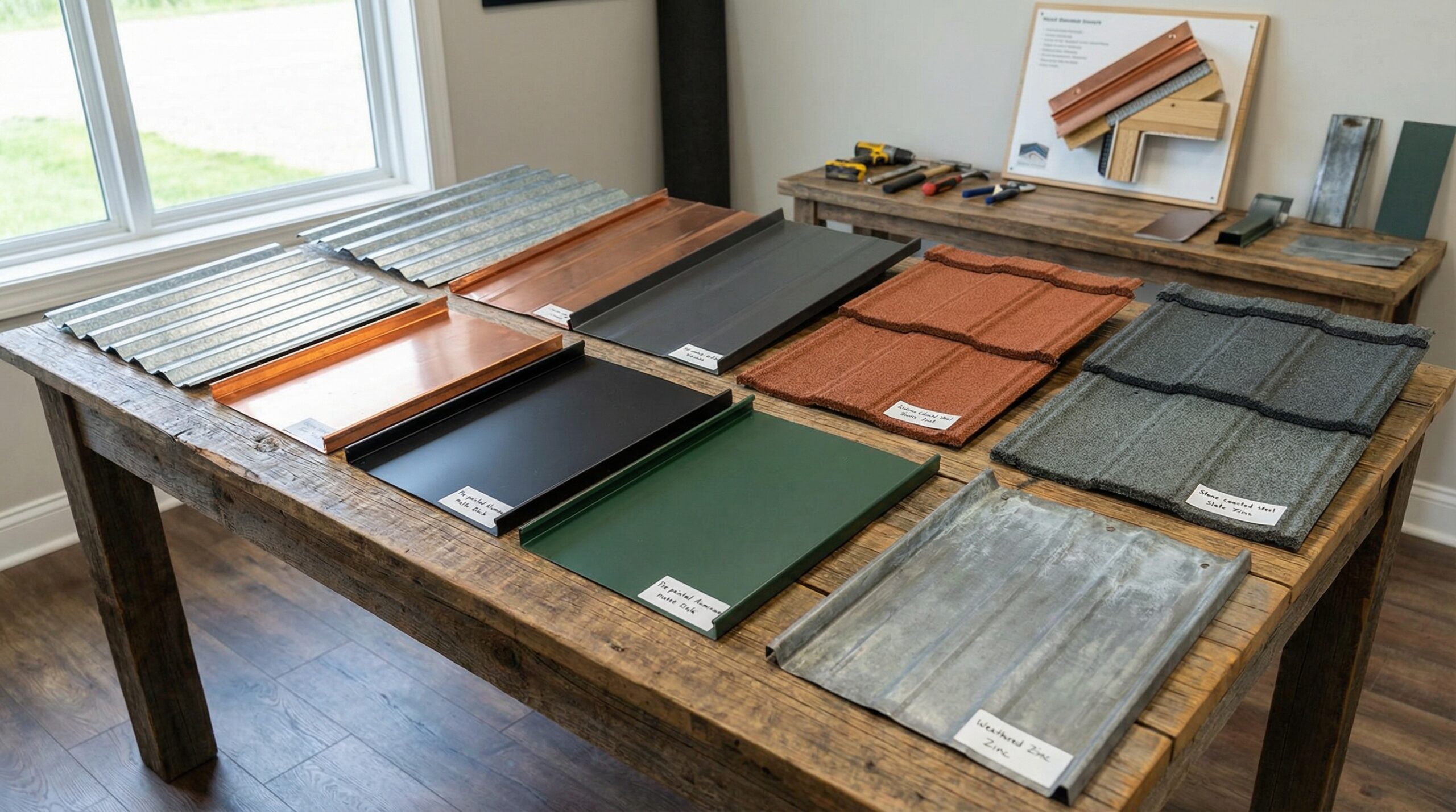 Various Metal Roofing Materials Comparison Samples