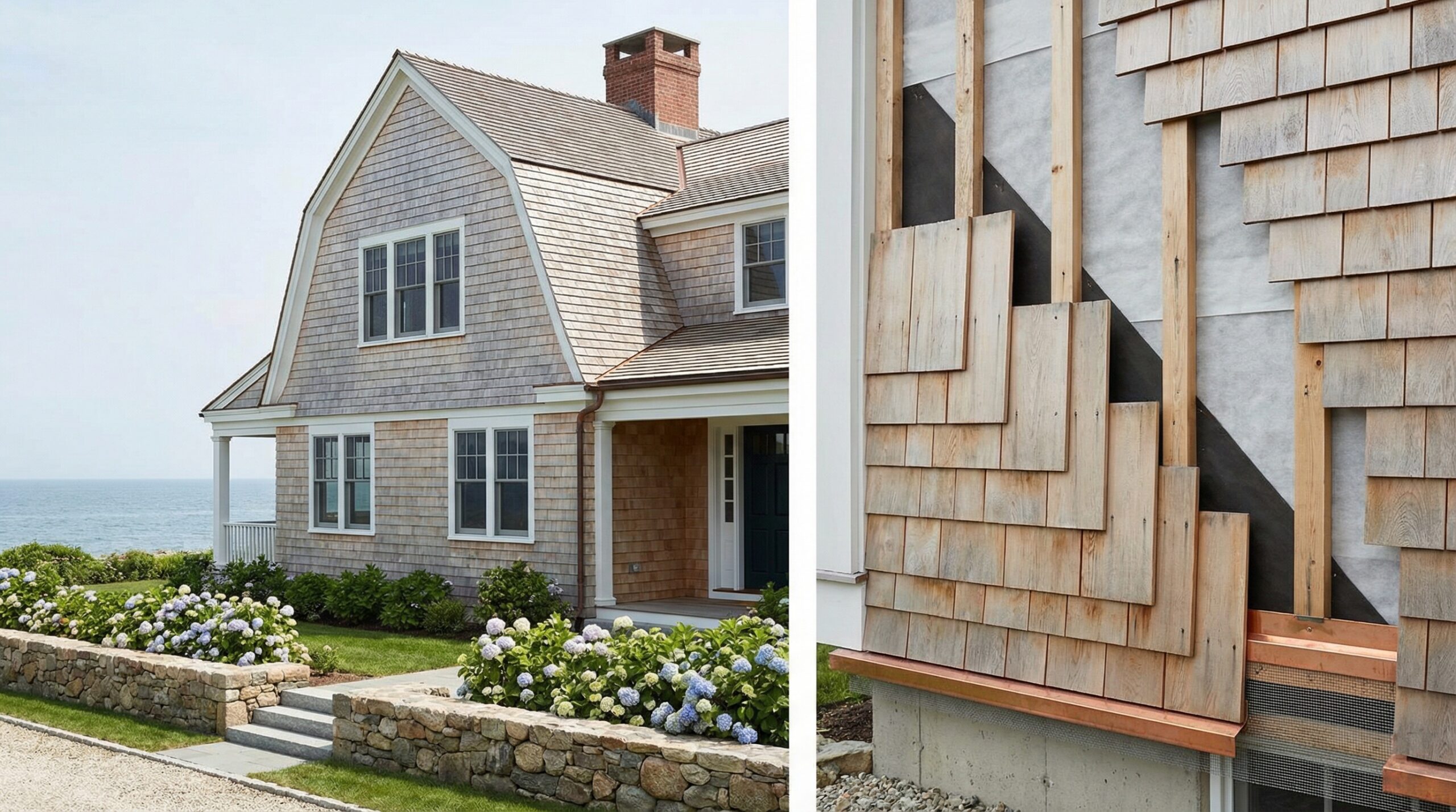 Traditional Shaker Heights home with natural cedar siding showing proper installation details