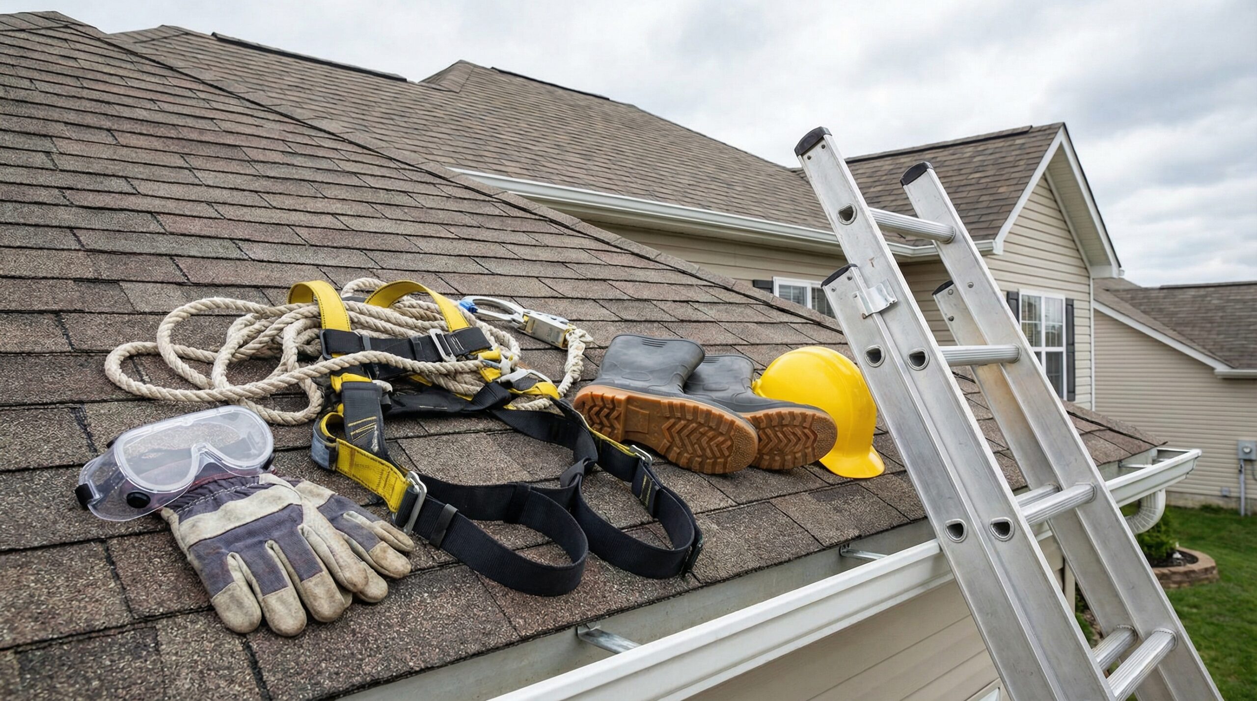 Professional roof cleaning safety equipment
