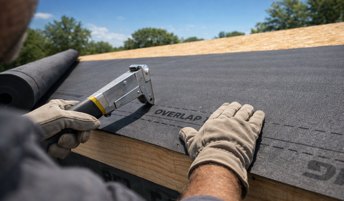 Process of roof underlayment installation by a professional