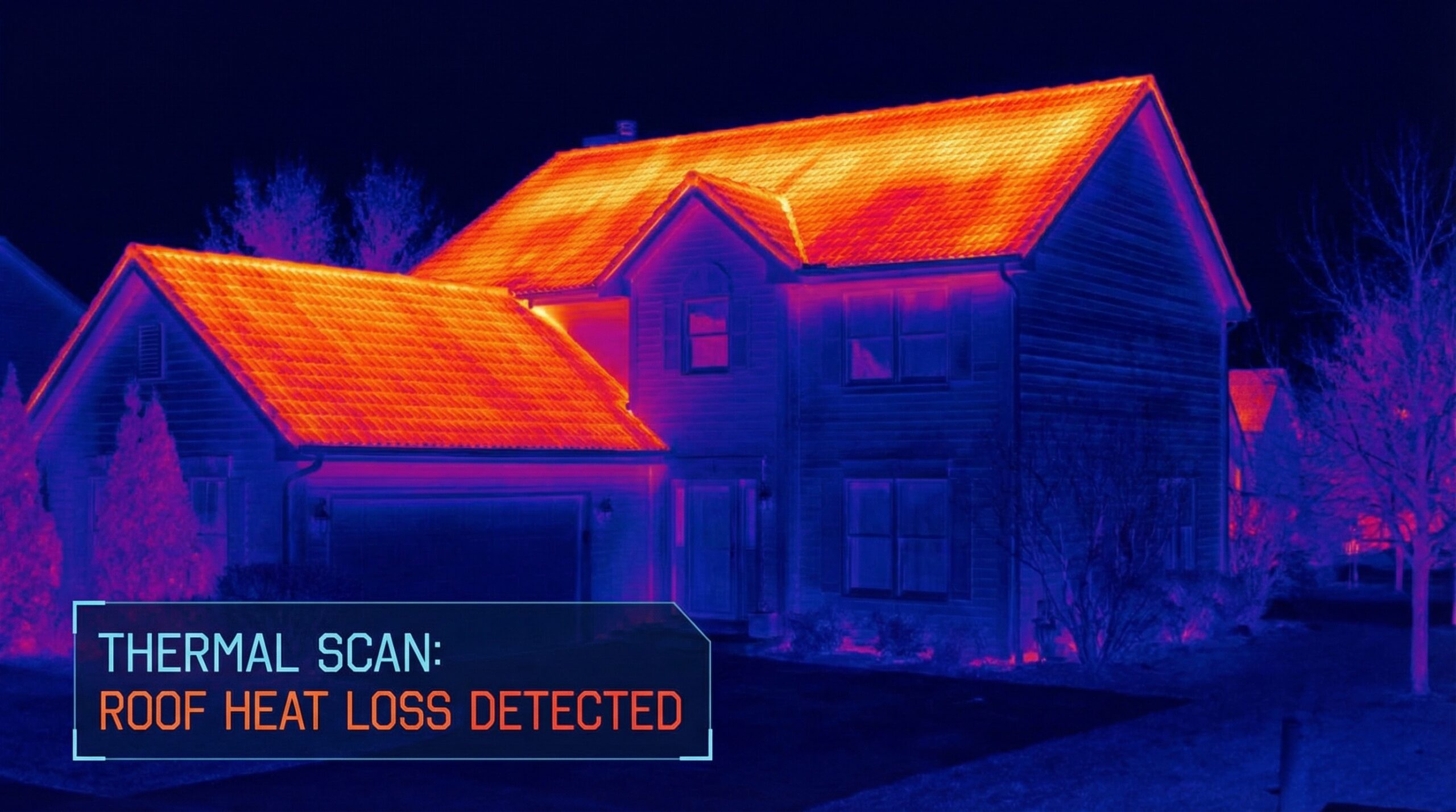 Thermal imaging showing heat loss through roof indicating insulation problems