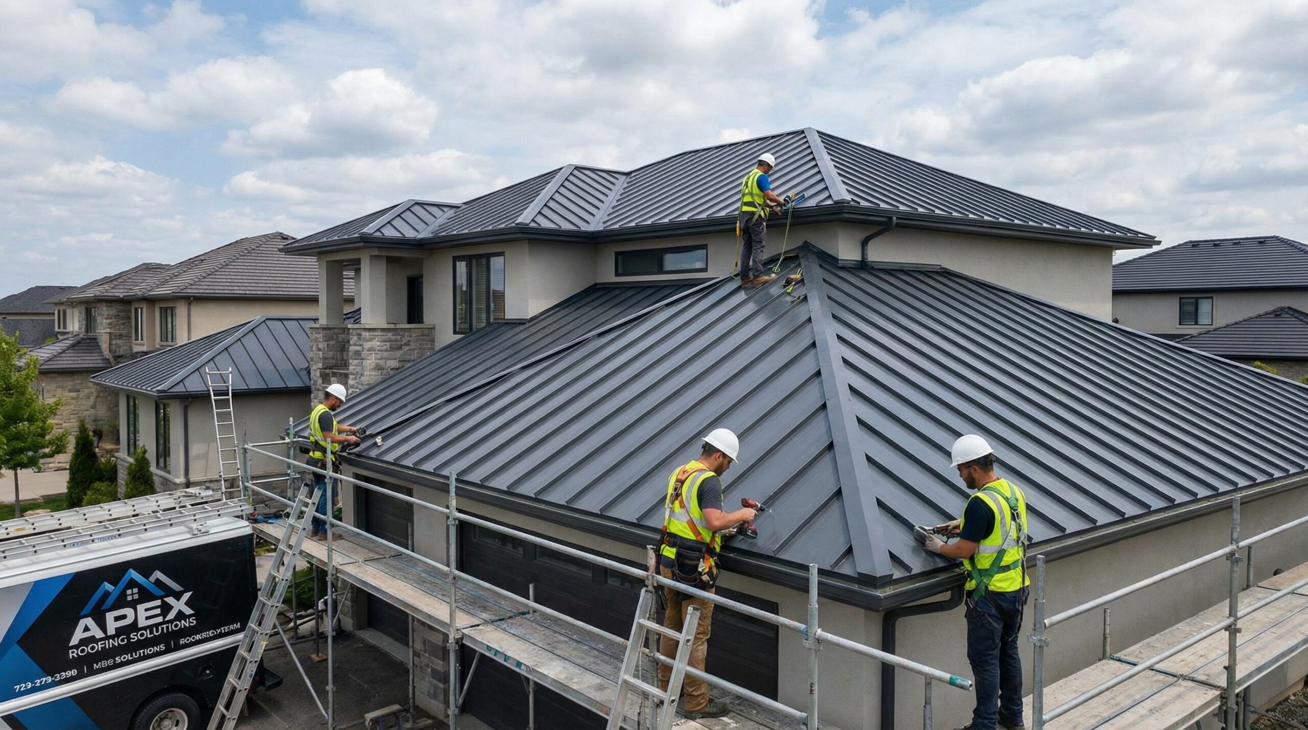 Professional Roofers Installing Standing Seam Metal Roof