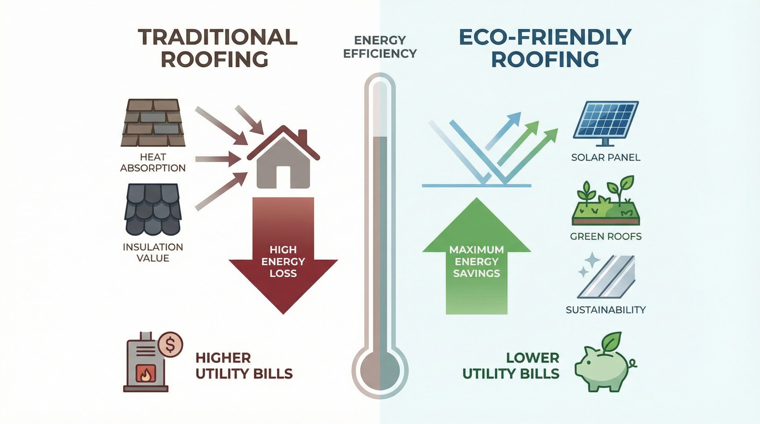 Comparison chart showing energy savings between traditional and eco-friendly roofing materials