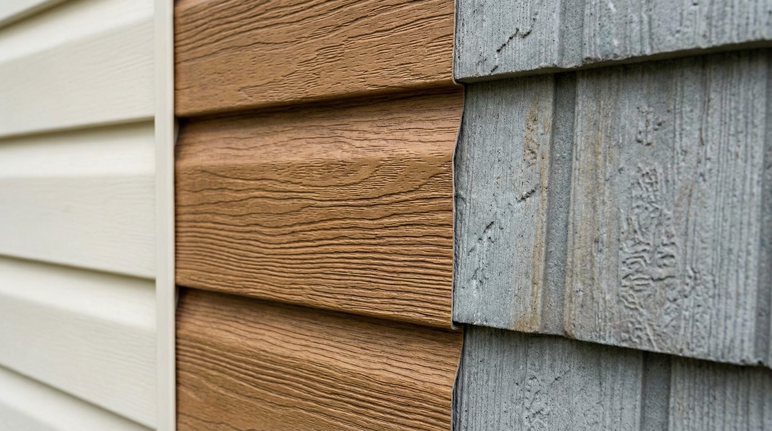 Close-up comparison of different siding textures showing color variation