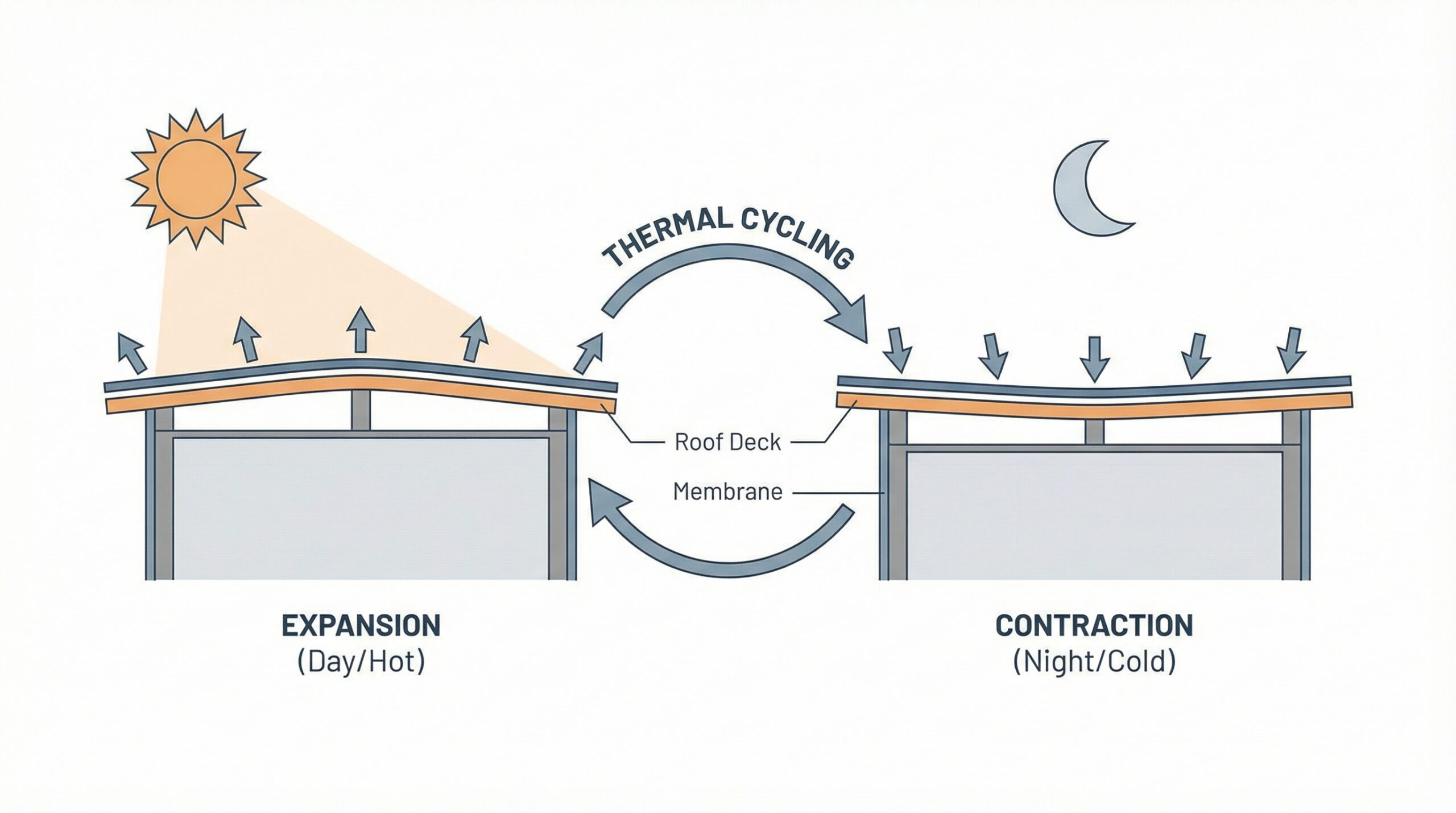 Thermal cycling diagram showing roof expansion and contraction