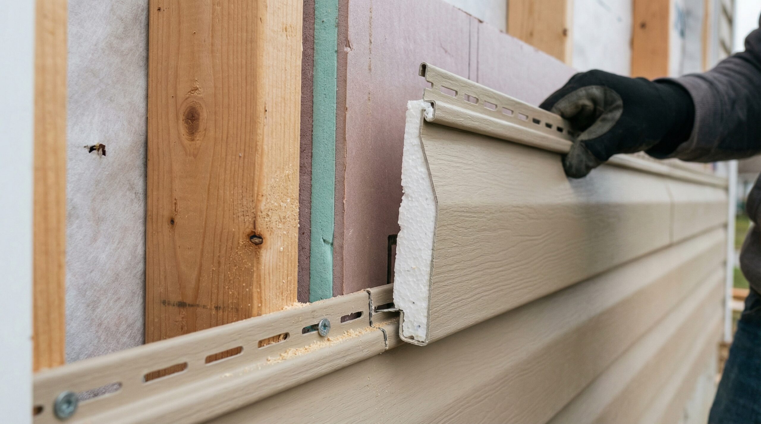 Energy efficient vinyl siding installation detail