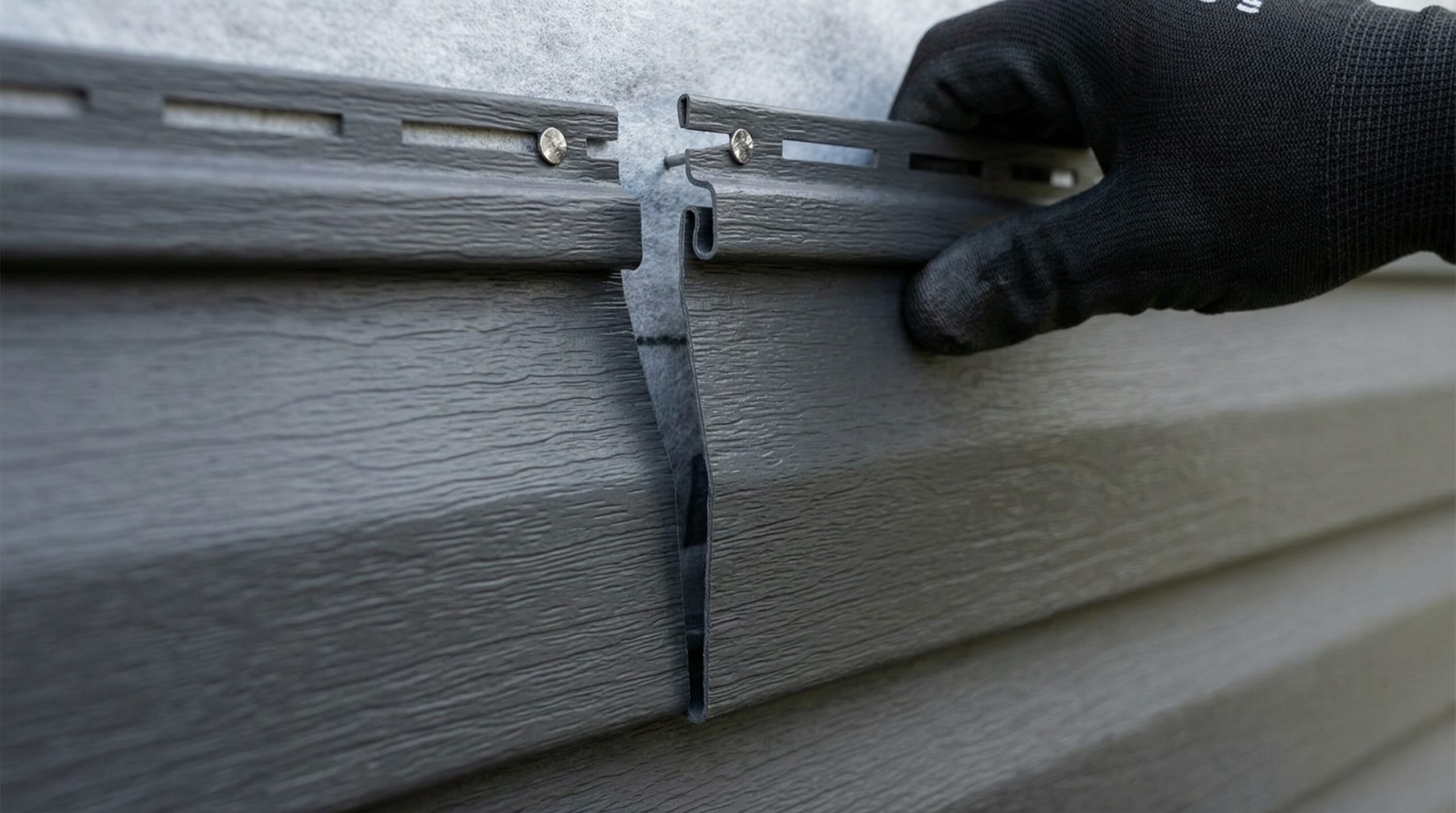 Close-up of premium vinyl siding installation on a Rocky River home showing wind-resistant features
