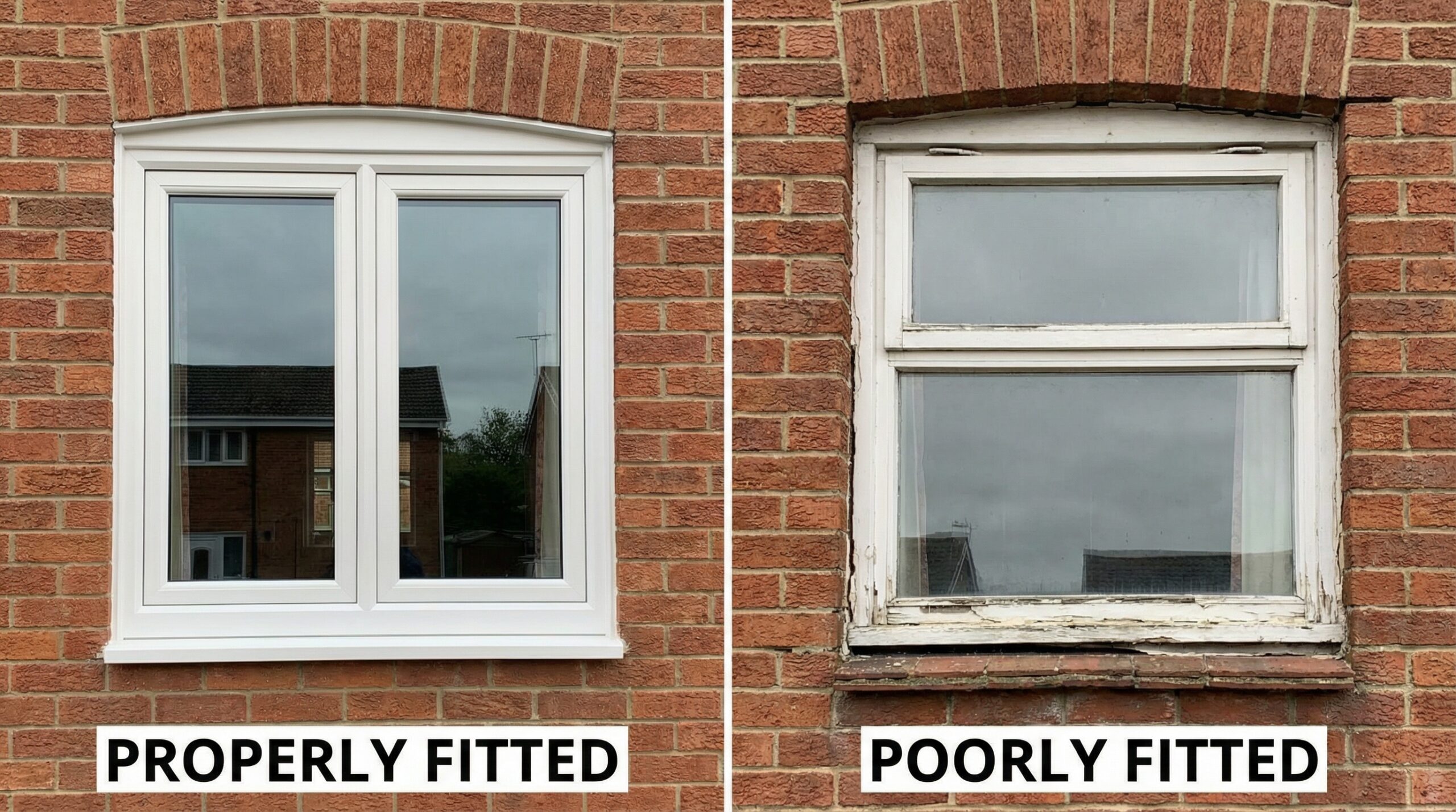 comparison showing properly fitted vs poorly fitted replacement window
