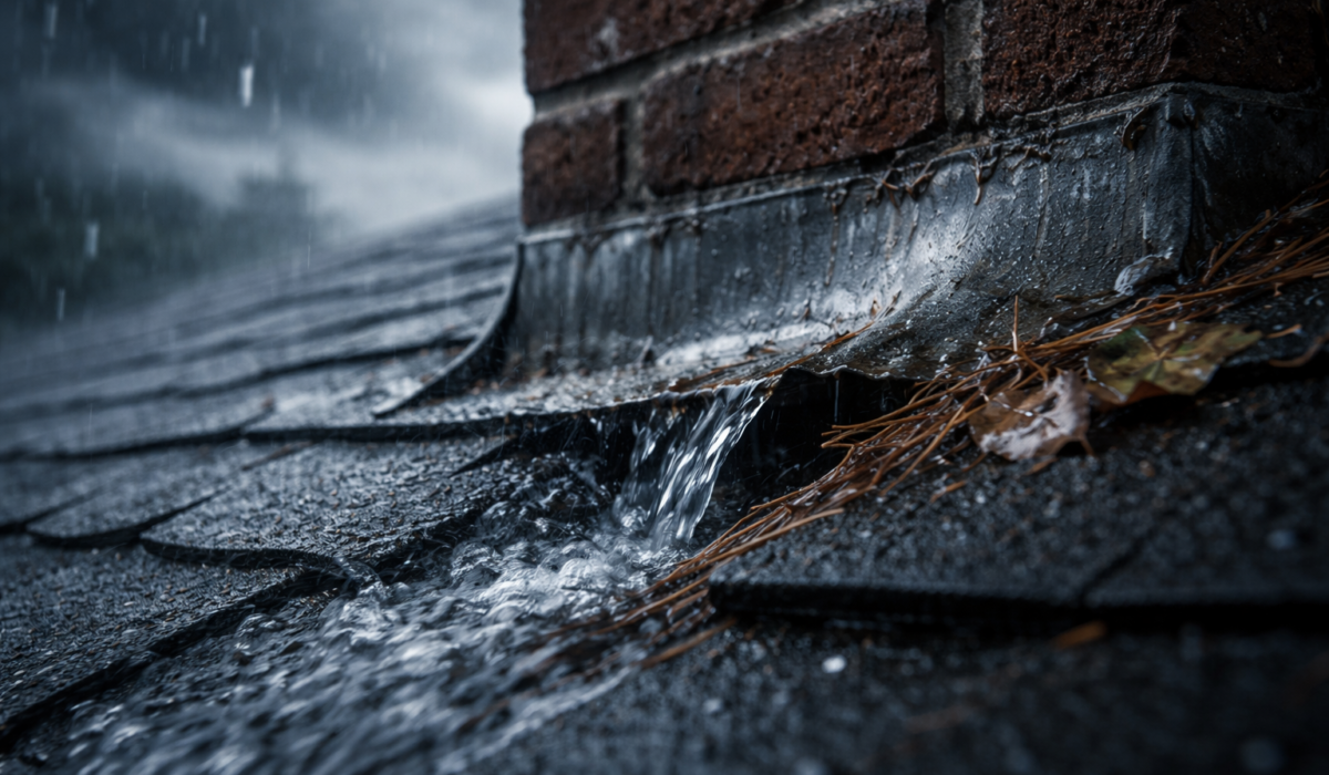 Visualization of a roof under stress during heavy rain
