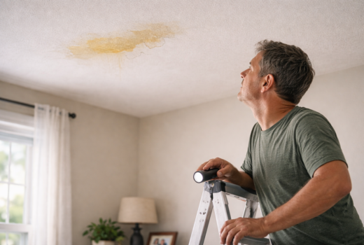Homeowner inspecting roof leak