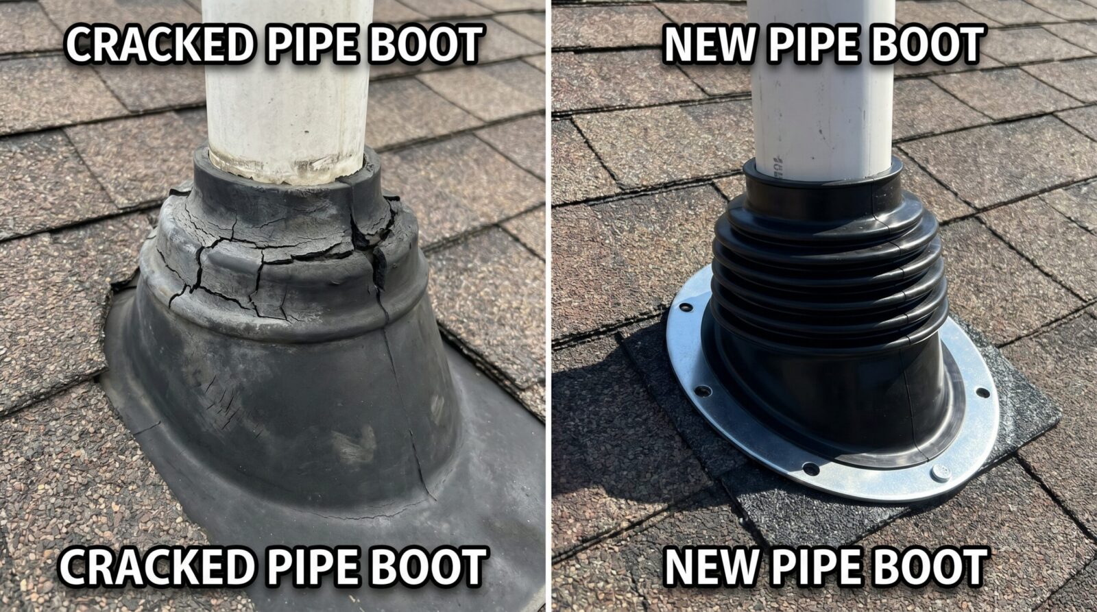 Comparison photo of cracked vs new pipe boot