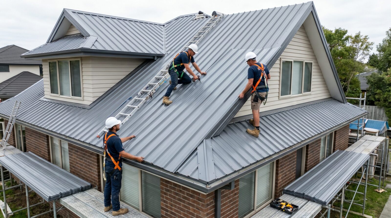 Professional installation of metal roofing on residential home