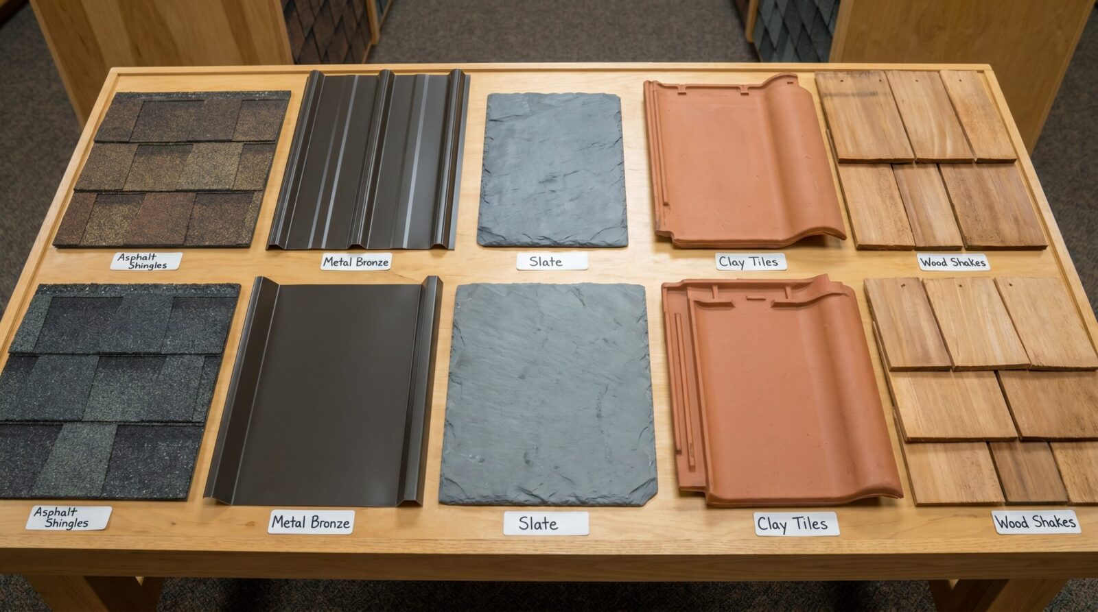 Comparison of different roofing materials samples