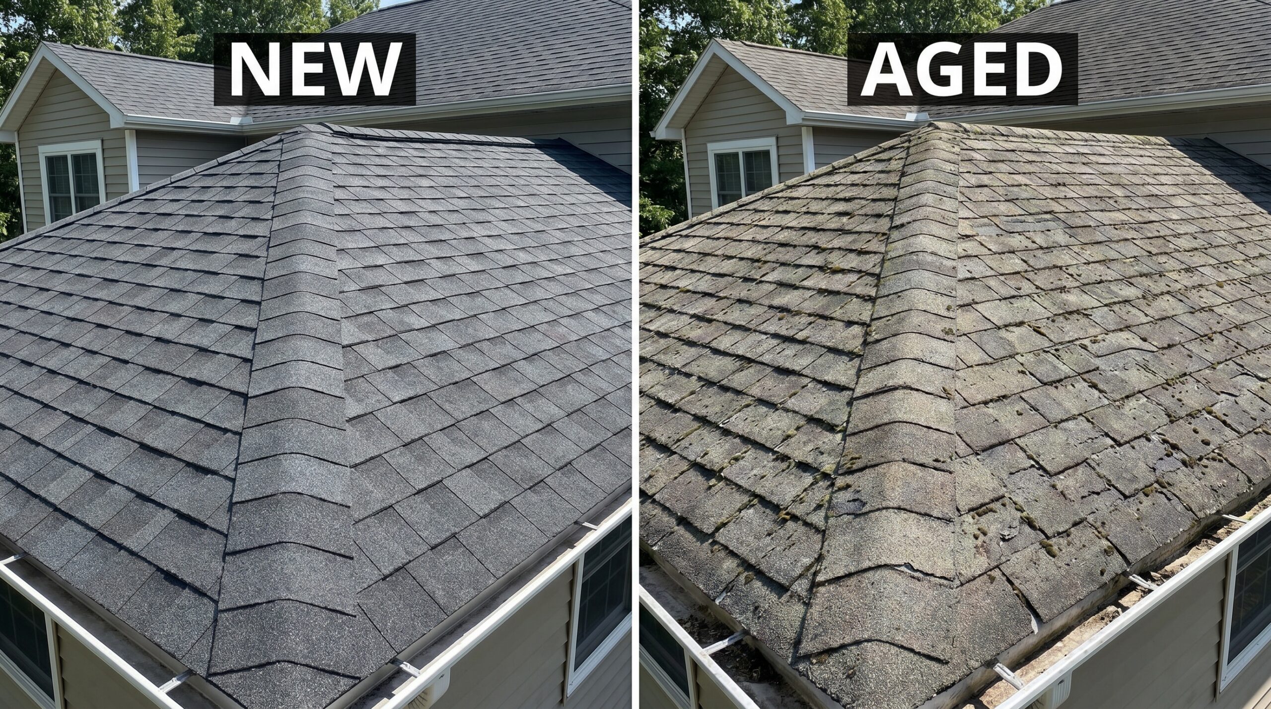 comparison new vs aged architectural shingles