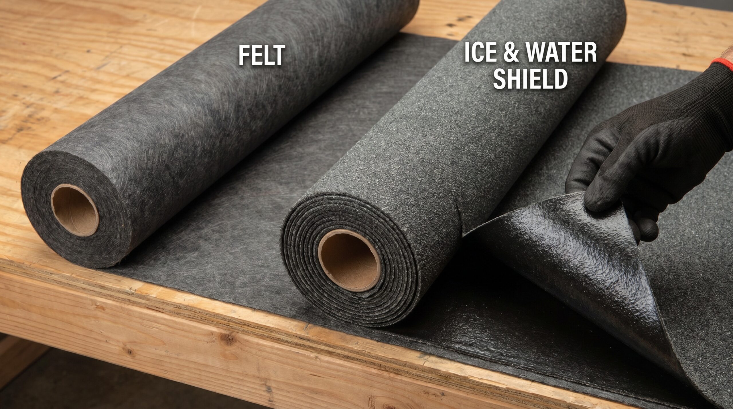 Comparison of felt and ice water shield materials