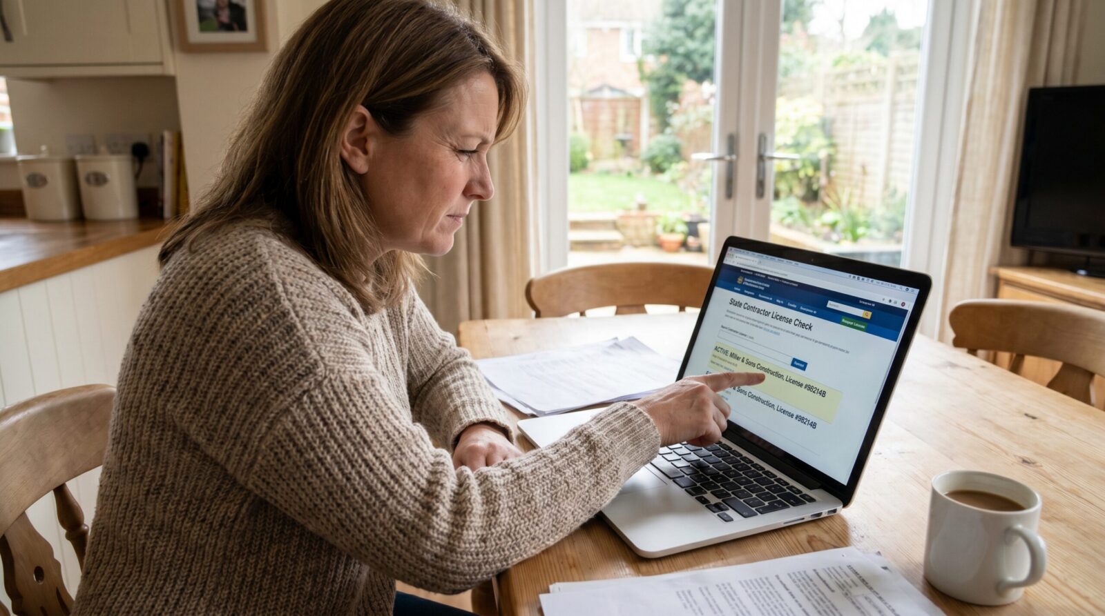Homeowner checking contractor credentials online database