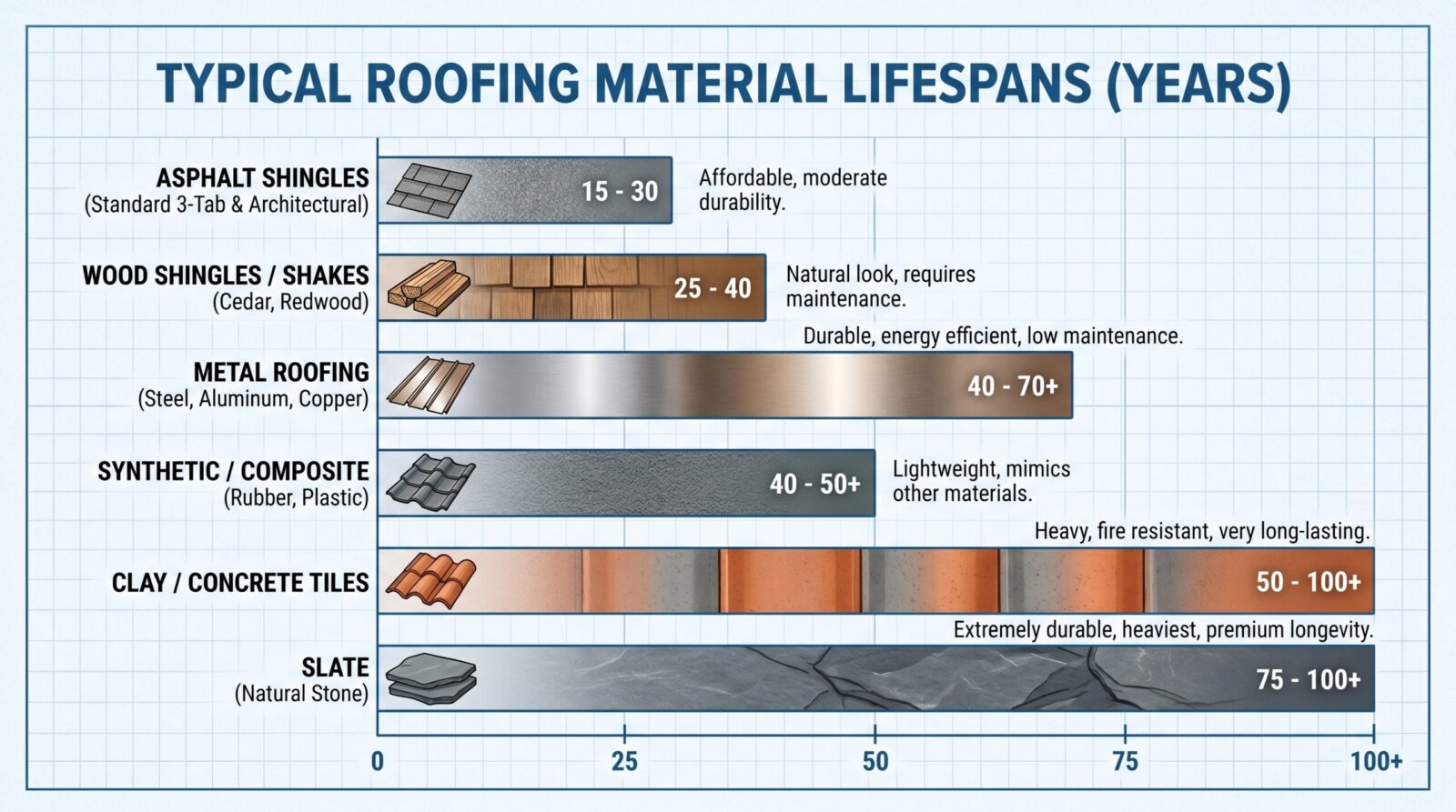 Comparison chart showing different roofing materials lifespans