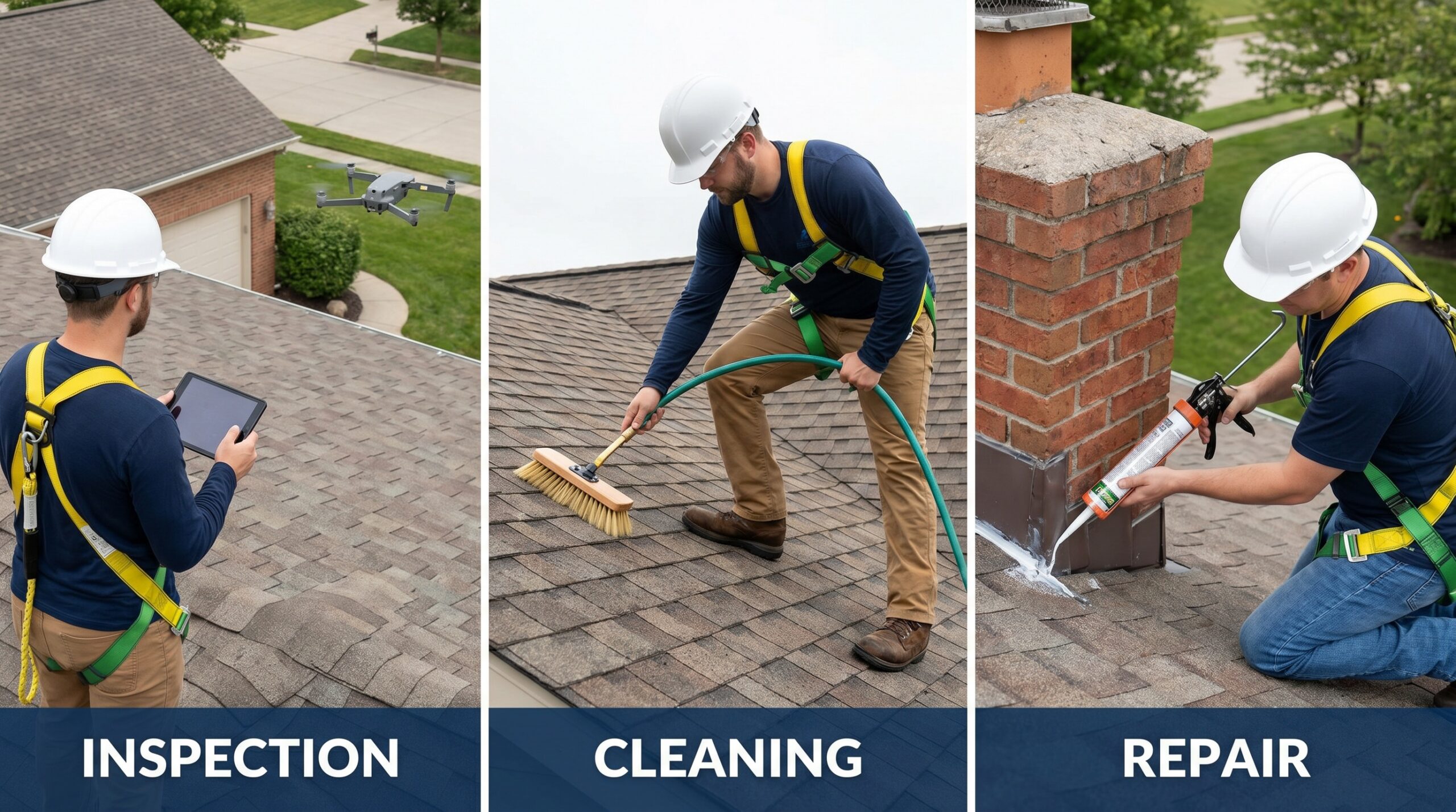 Roof maintenance inspection showing proper care techniques