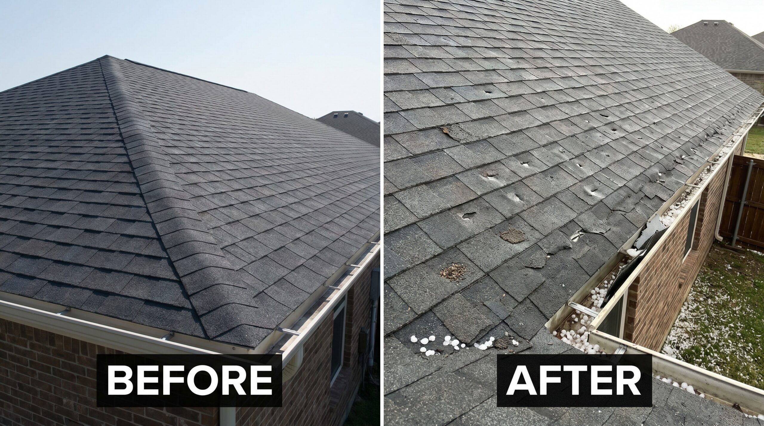roof damage comparison after hailstorm