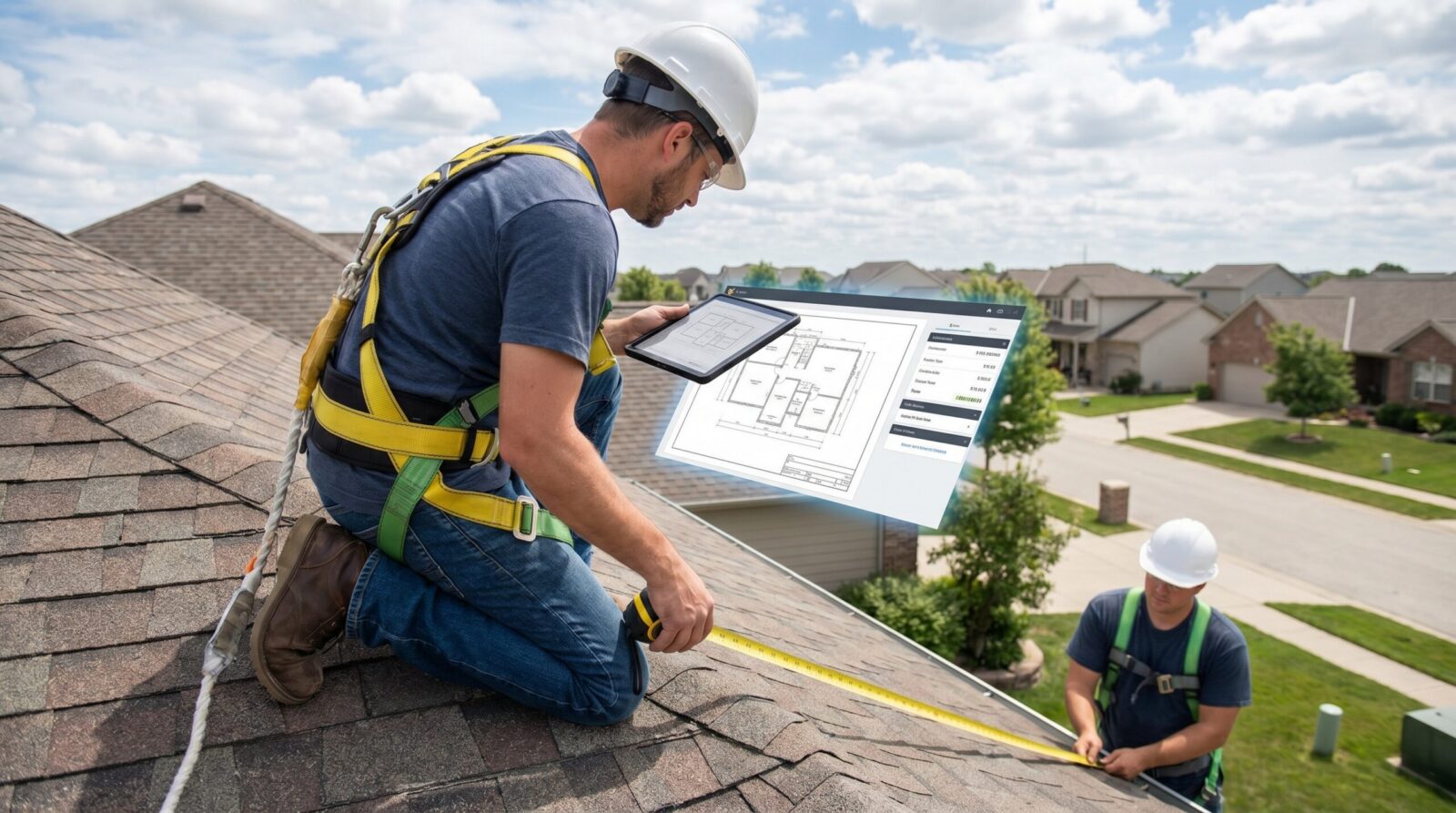 roofing contractor measuring calculating roof area