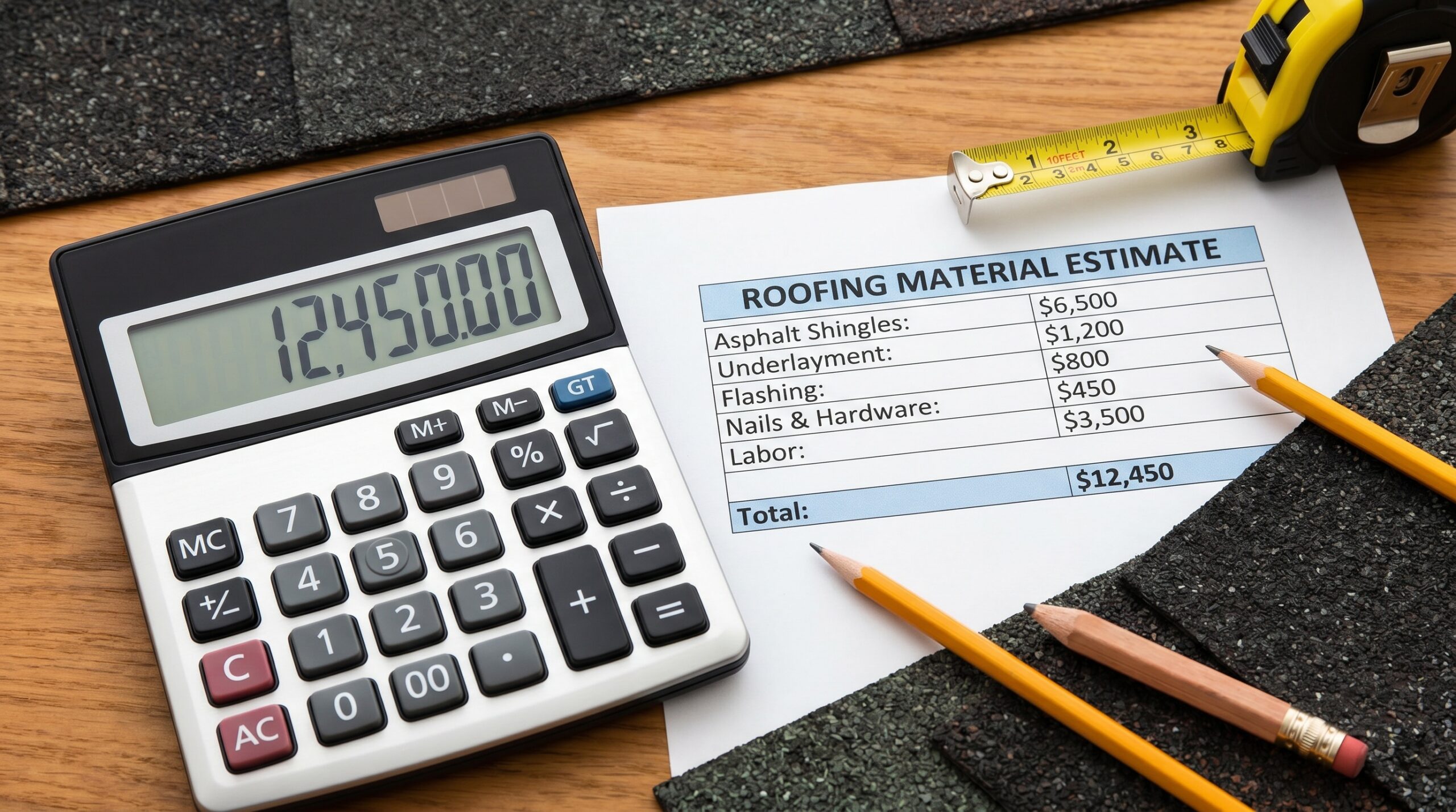 detailed breakdown of roofing material costs with calculator