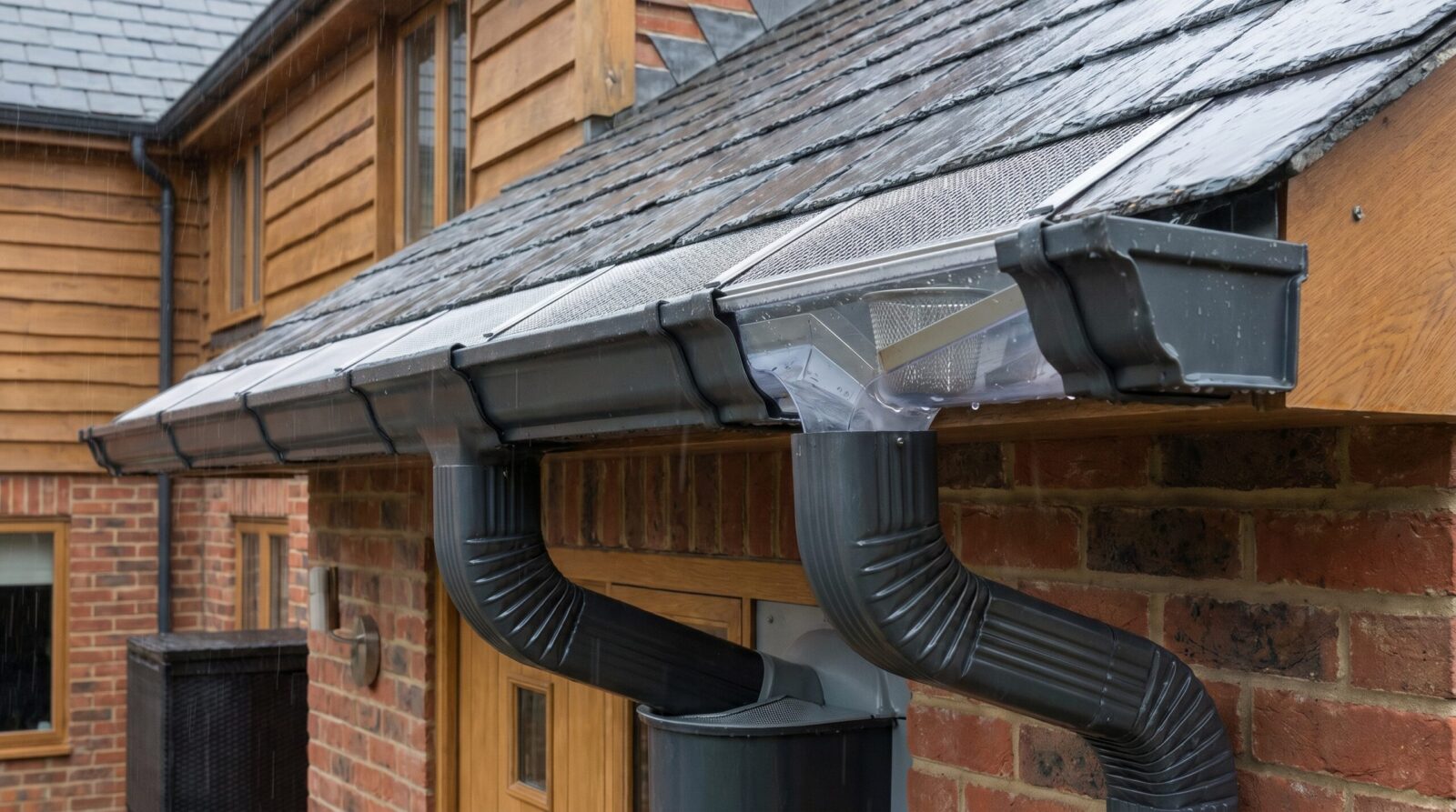 Gutter system with screens and improved drainage features