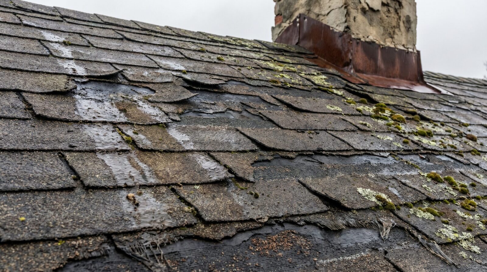 weather damaged shingles showing wear patterns