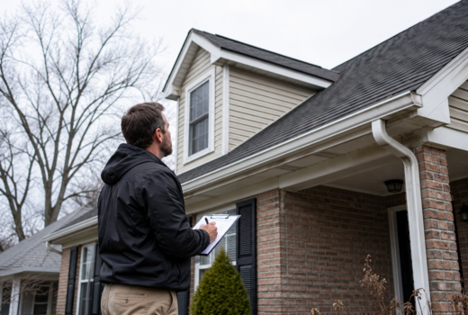 Visualization of roofer assessing roof