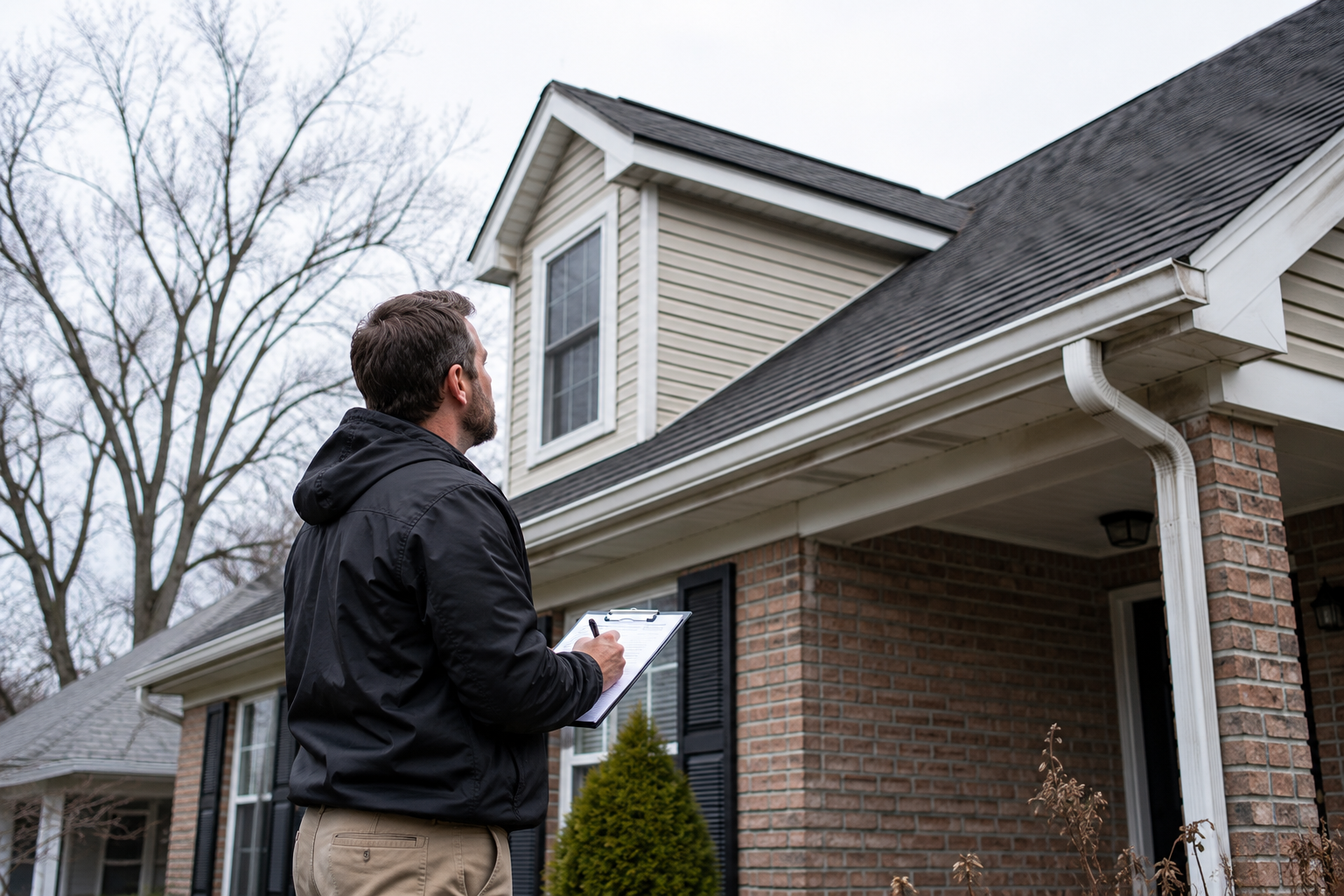 Visualization of roofer assessing roof